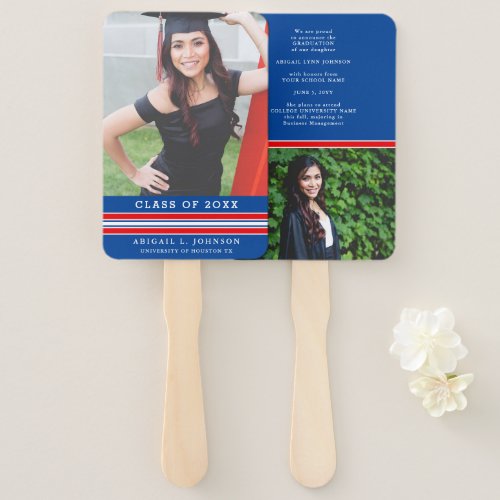 Blue and Red Graduation Photo Hand Fan