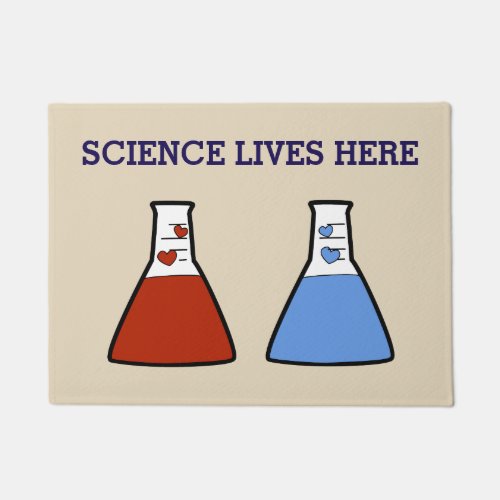 Blue and Red Heart Beaker Science Lives Here Doormat