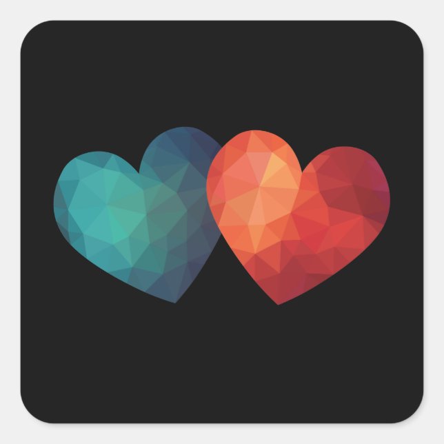 Blue and red heart pair modern hitech  square sticker (Front)
