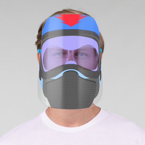 Blue and red helmet face shield