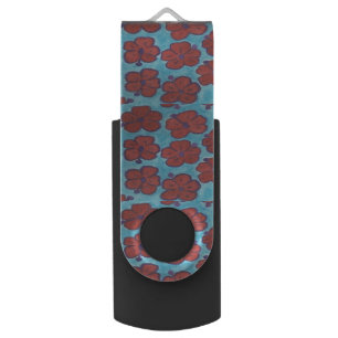 Blue and Red Hibiscus USB Drive