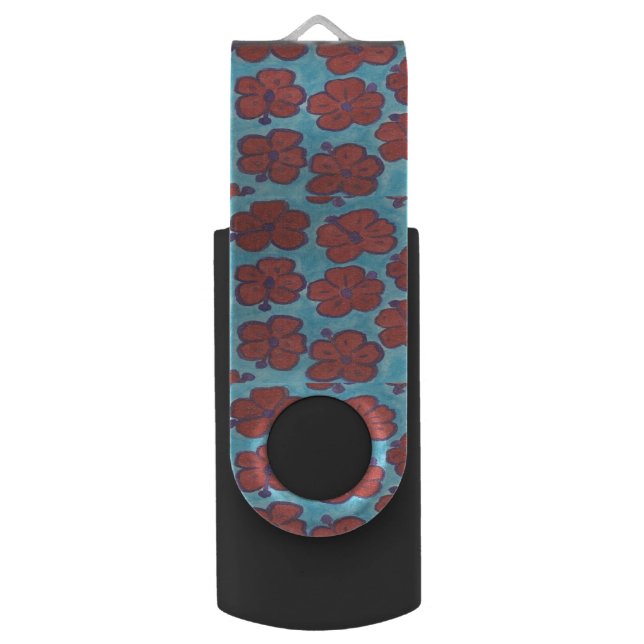 Blue and Red Hibiscus USB Drive (Front Vertical)