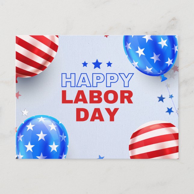Blue and Red Illustrated Happy Labor Day  Postcard (Front)