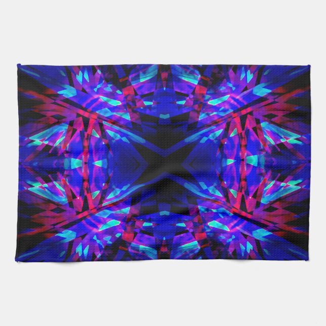 Blue and red kaleidoscope pattern kitchen towel (Horizontal)