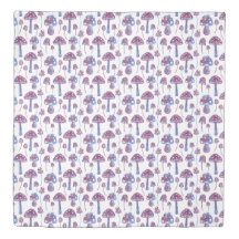 Blue and Red Magic Mushroom Pattern on White