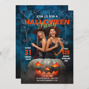 Blue and Red Modern Halloween Party Invitation