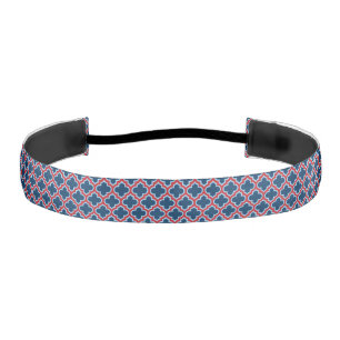Blue and Red Moroccan Trellis, Lattice, Quatrefoil Athletic Headband