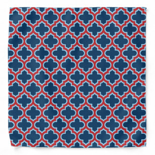 Blue and Red Moroccan Trellis, Lattice, Quatrefoil Bandana