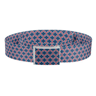 Blue and Red Moroccan Trellis, Lattice, Quatrefoil Belt