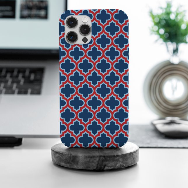 Blue and Red Moroccan Trellis, Lattice, Quatrefoil Case-Mate iPhone Case (Creator Uploaded)
