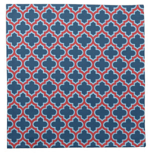 Blue and Red Moroccan Trellis, Lattice, Quatrefoil Cloth Napkin