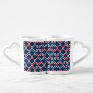 Blue and Red Moroccan Trellis, Lattice, Quatrefoil Coffee Mug Set