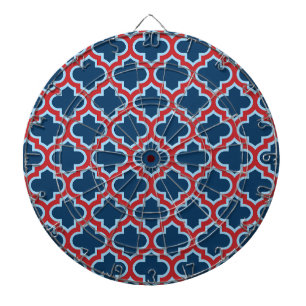 Blue and Red Moroccan Trellis, Lattice, Quatrefoil Dart Board