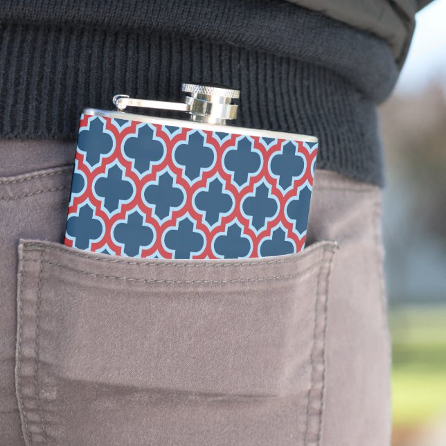 Blue and Red Moroccan Trellis, Lattice, Quatrefoil Flask (In Situ)