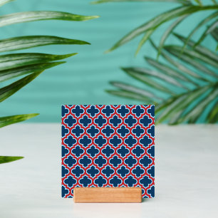Blue and Red Moroccan Trellis, Lattice, Quatrefoil Holder
