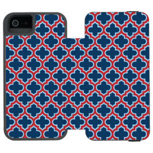 Blue and Red Moroccan Trellis, Lattice, Quatrefoil iPhone SE/5/5s Wallet Case