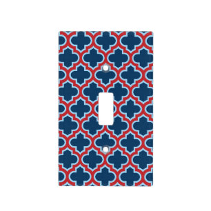Blue and Red Moroccan Trellis, Lattice, Quatrefoil Light Switch Cover