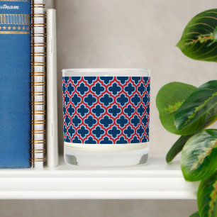 Blue and Red Moroccan Trellis, Lattice, Quatrefoil Scented Candle
