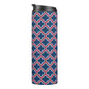 Blue and Red Moroccan Trellis, Lattice, Quatrefoil Thermal Tumbler