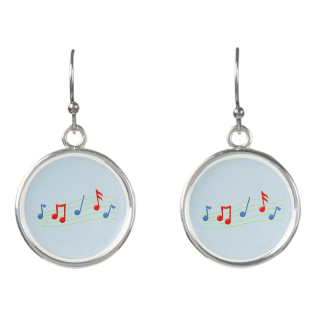 Blue and Red Musical Notes Earrings (Front)