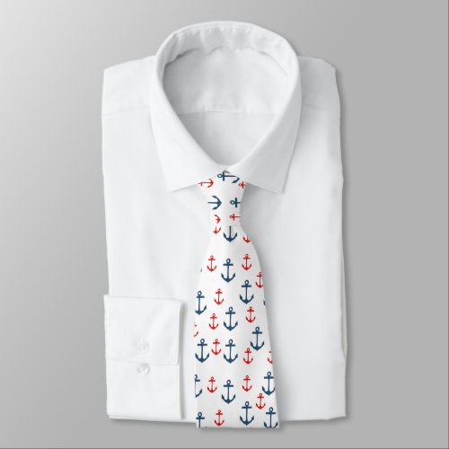 Blue and Red Nautical Anchor Pattern Neck Tie