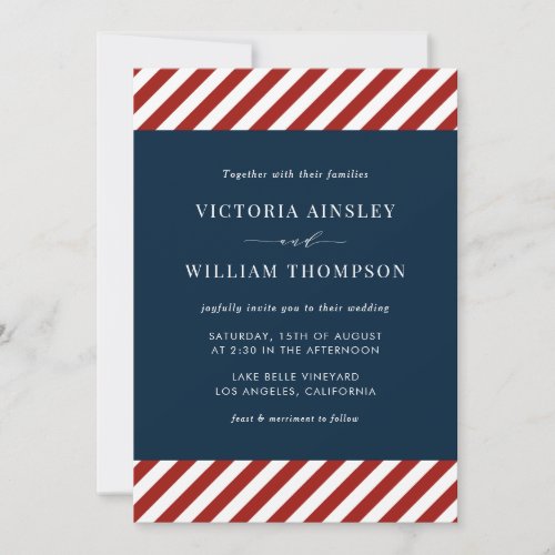 Blue and Red Nautical Stripes Wedding Invitation