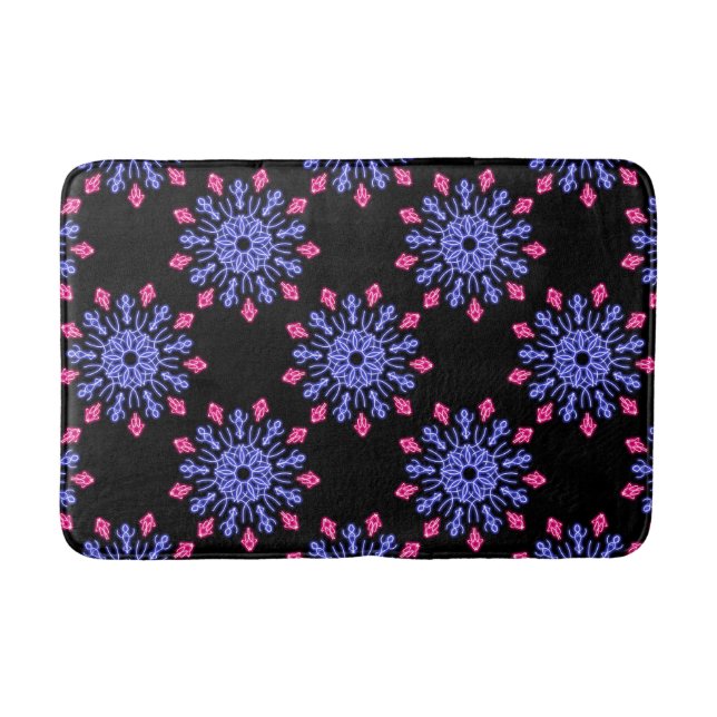 Blue and red neon flower bathroom mat (Front)
