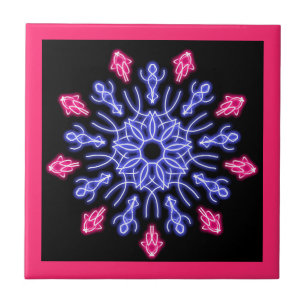 Blue and red neon flower ceramic tile