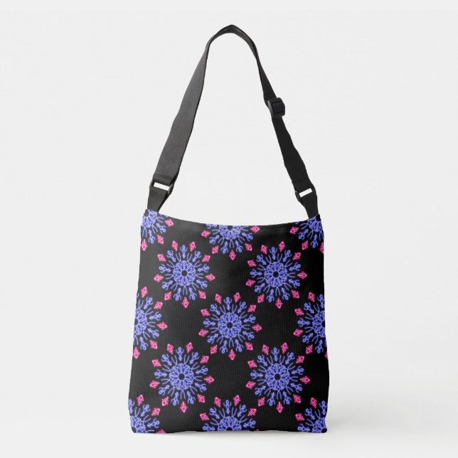 Blue and red neon flower crossbody bag (Front)