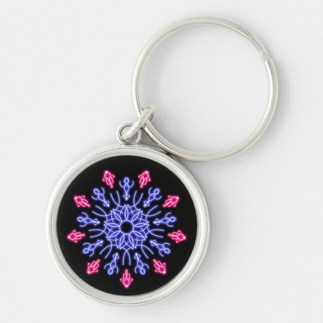 Blue and red neon flower keychain (Front)
