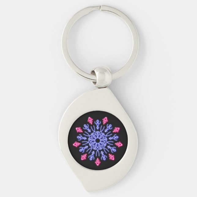 Blue and red neon flower keychain (Front)