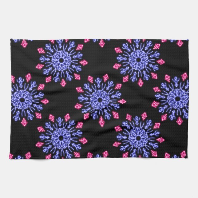 Blue and red neon flower kitchen towel (Horizontal)