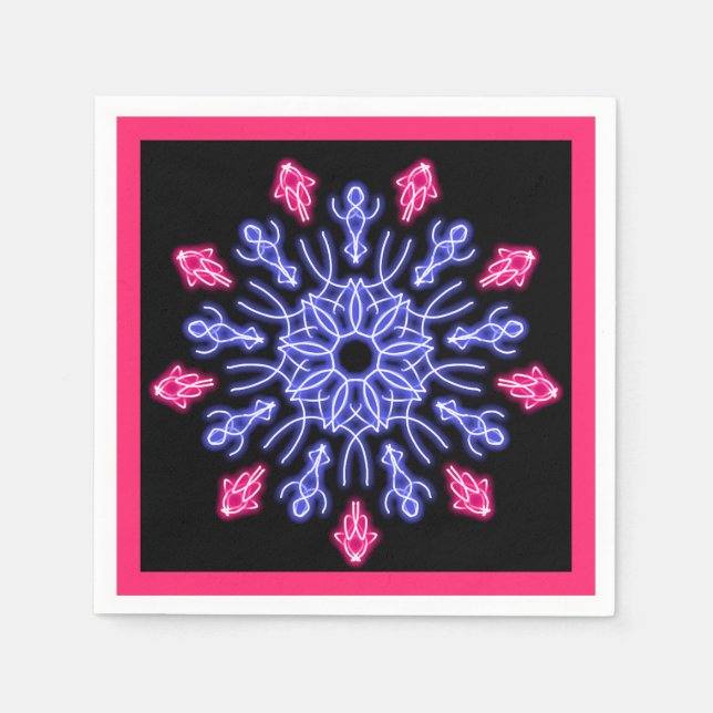 Blue and red neon flower napkins (Front)