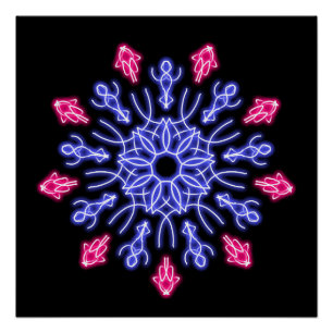 Blue and red neon flower poster