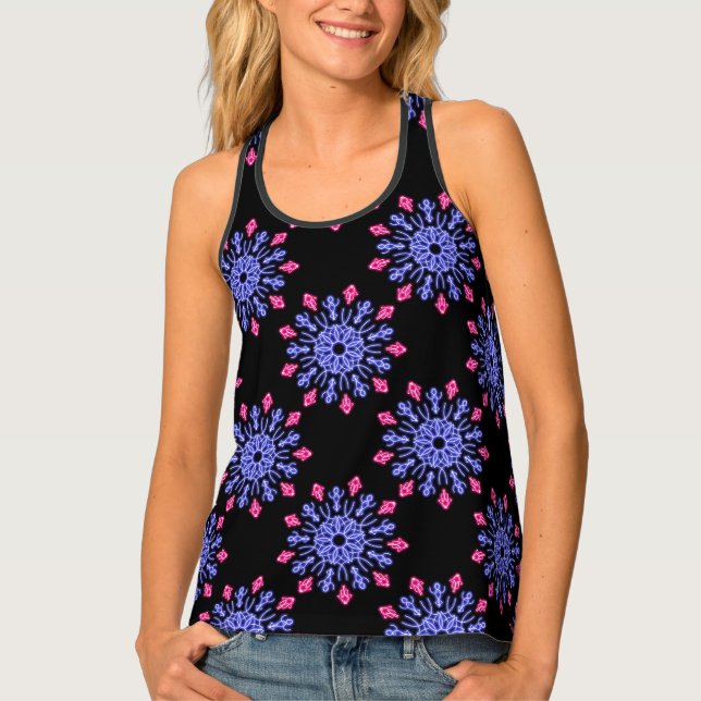 Blue and red neon flower tank top (Front)