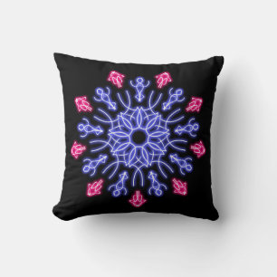 Blue and red neon flower throw pillow