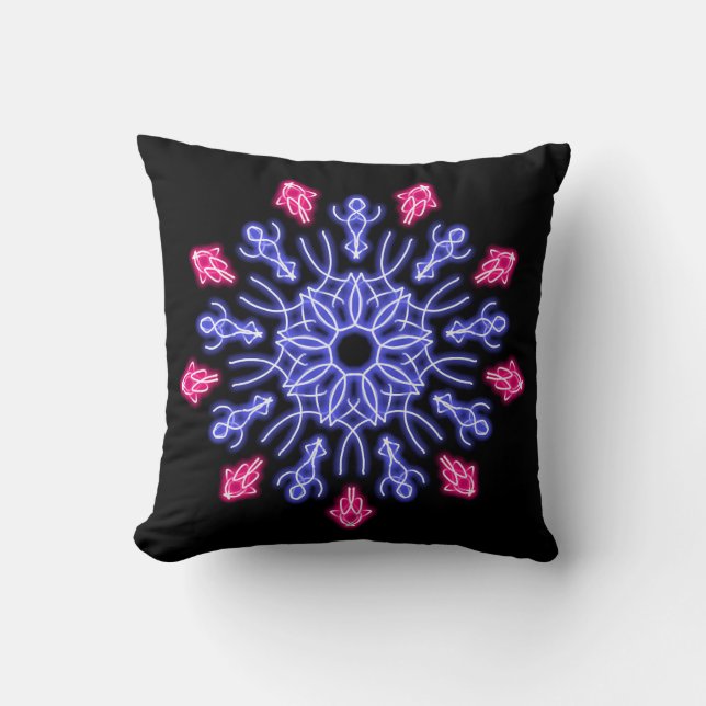 Blue and red neon flower throw pillow (Front)
