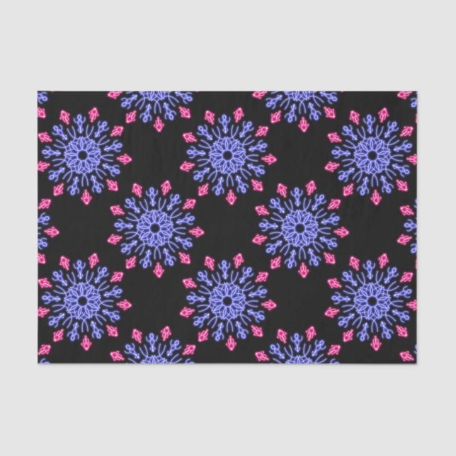 Blue and red neon flower tissue paper (Front)