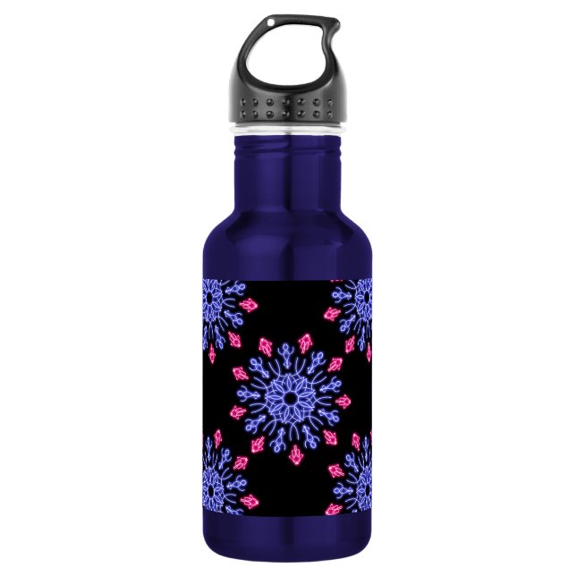 Blue and red neon flower water bottle (Front)