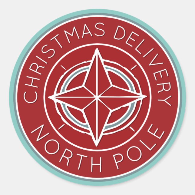 Blue and red North Pole delivery Christmas sticker (Front)