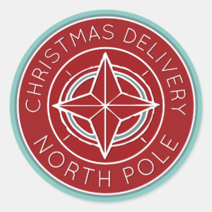 Blue and red North Pole delivery Christmas sticker