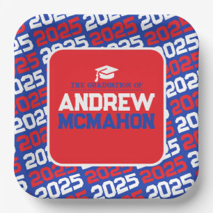 Blue and Red Personalized Graduation Paper Plates