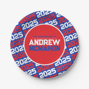 Blue and Red Personalized Graduation Paper Plates