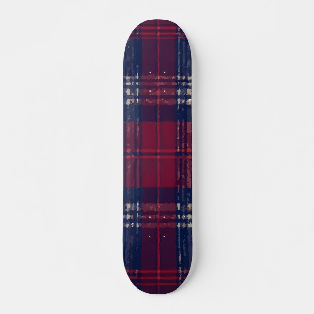 Blue and Red Plaid Bold Pattern Design Skateboard (Front)