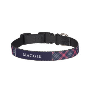Blue and Red Plaid Pattern Personalized Pet Collar