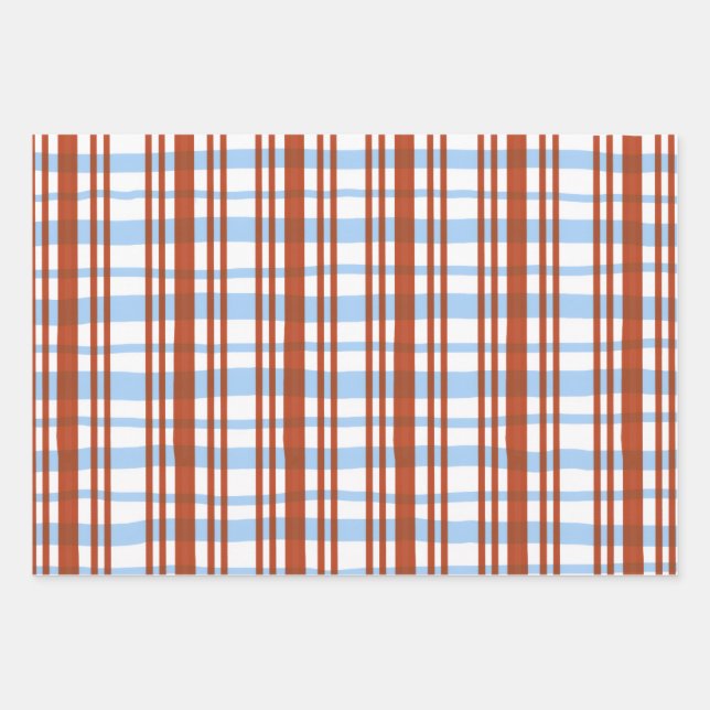 Blue and Red Plaid / Stripe Gift Wrap  (Front)