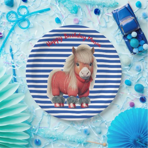 Blue and Red Pony Paper Plate