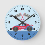 Blue And Red Race Car Racer Boys Bed Wall Decor Round Clock at Zazzle
