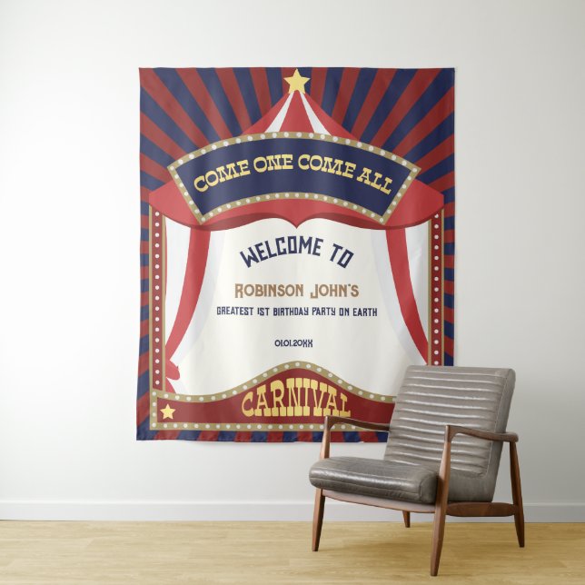 Blue and Red Retro Carnival birthday Backdrops (In Situ)