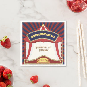 Blue and Red Retro Carnival birthday  Napkins